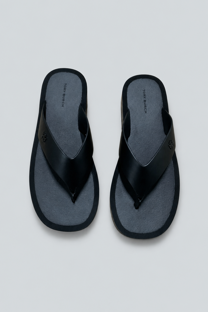 Women’s Leather Platform Flip Flops - Black - 8 - Flip Flop