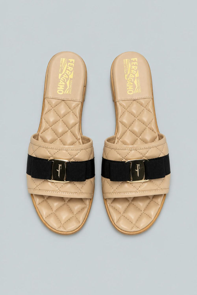 Women’s Lovec Q Bow Accent Quilted Slide Sandals - New Bisque - 7.5 - Sandal