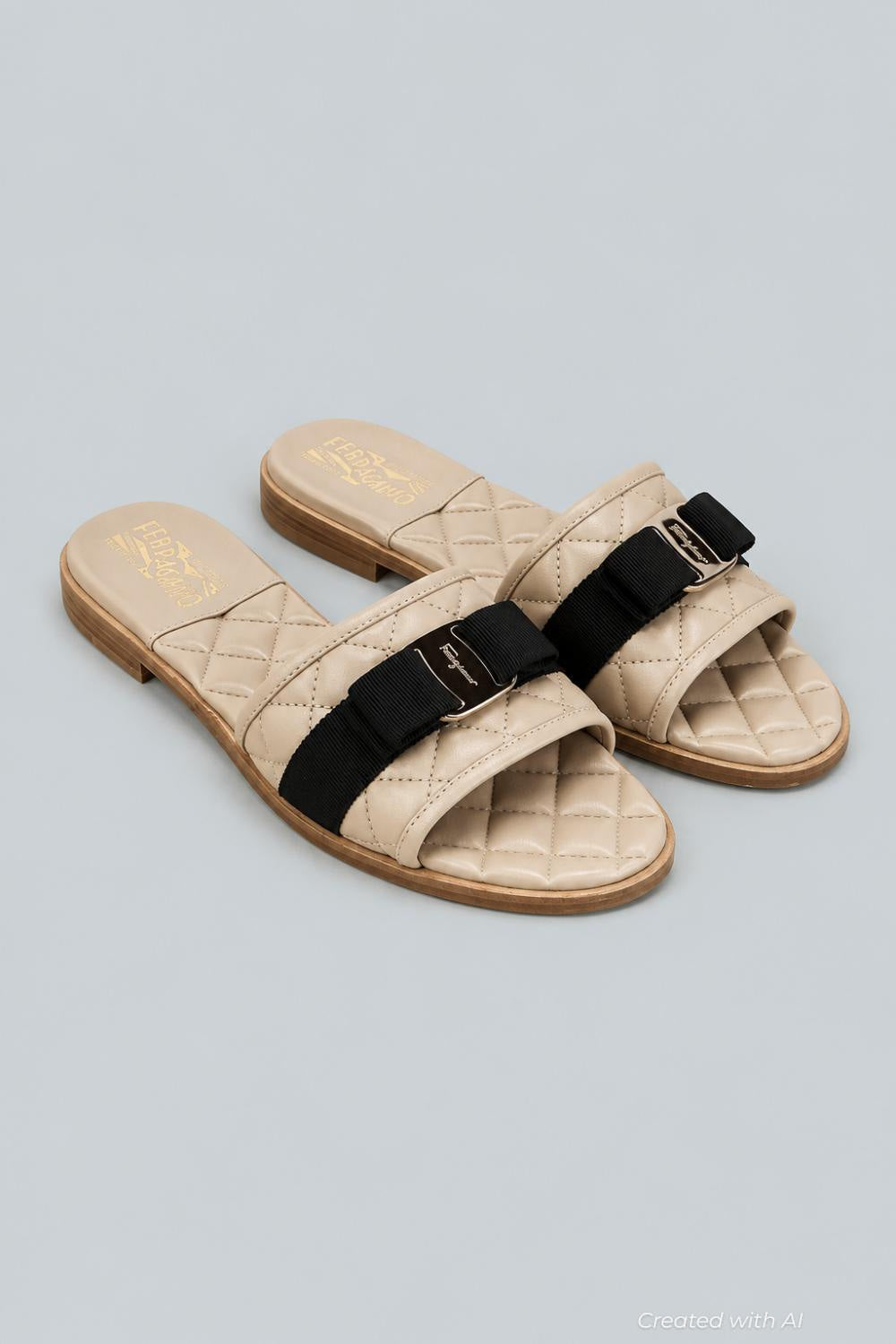 Women’s Lovec Q Bow Accent Quilted Slide Sandals - New Bisque - 7.5 - Sandal