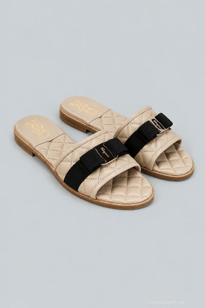 Women’s Lovec Q Bow Accent Quilted Slide Sandals - New Bisque - 7.5 - Sandal