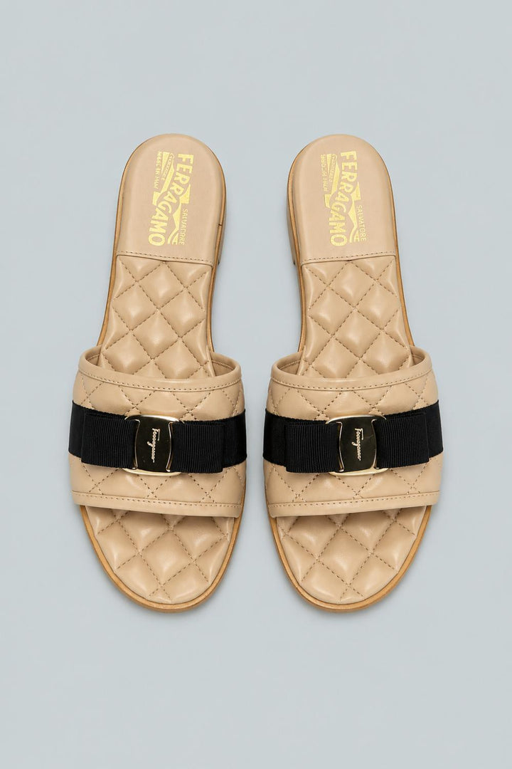 Women’s Lovec Q Bow Accent Quilted Slide Sandals - New Bisque - 7.5 - Sandal