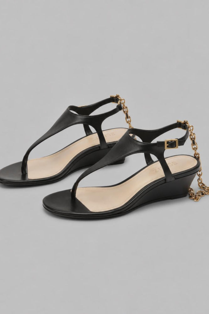 Women’s Lys Leather Wedge Sandals - Black - 7.5 - Sandal