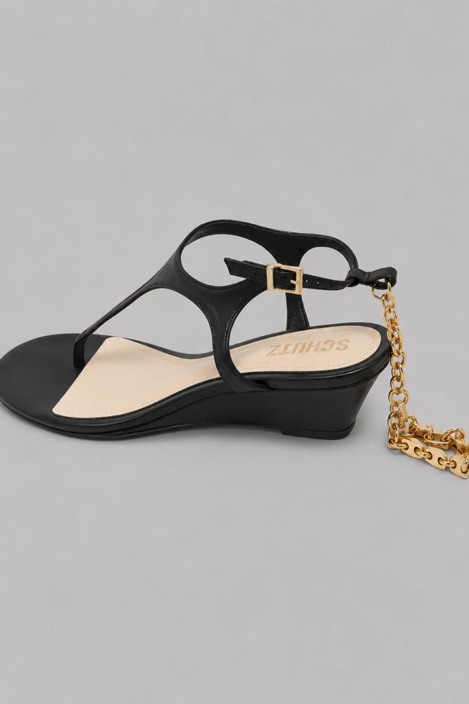 Women’s Lys Leather Wedge Sandals - Black - 7.5 - Sandal