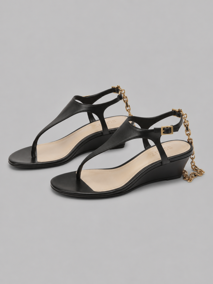 Women’s Lys Leather Wedge Sandals - Black - 7.5 - Sandal