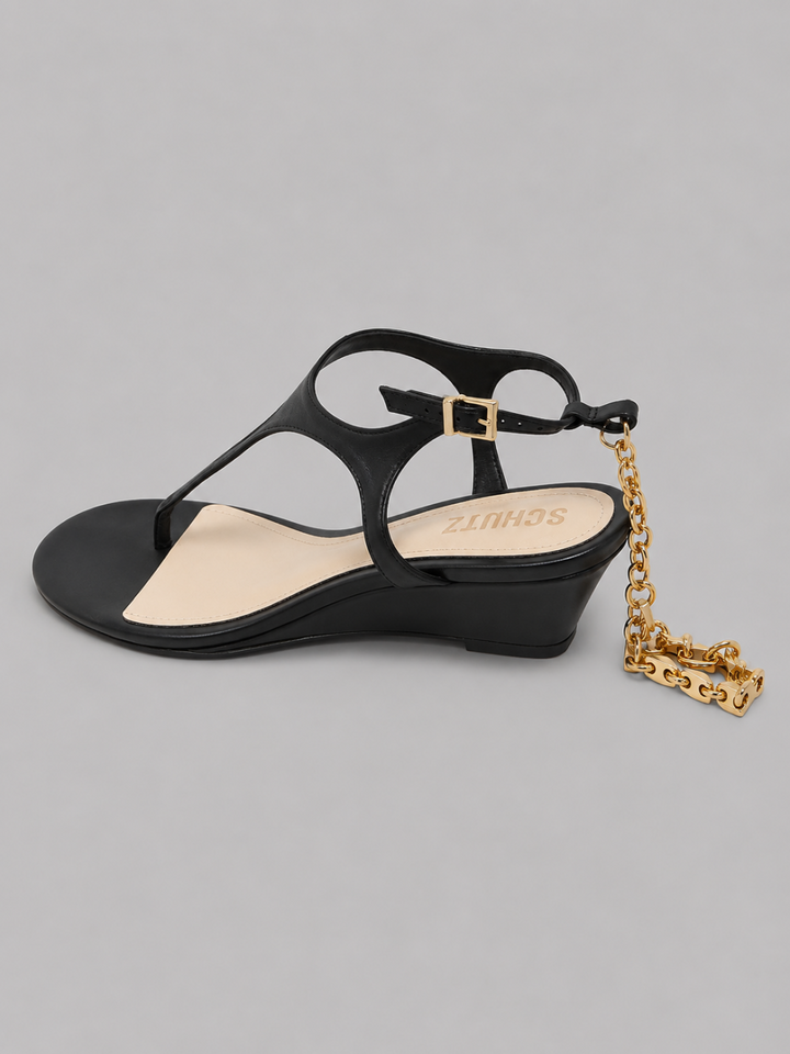 Women’s Lys Leather Wedge Sandals - Black - 7.5 - Sandal
