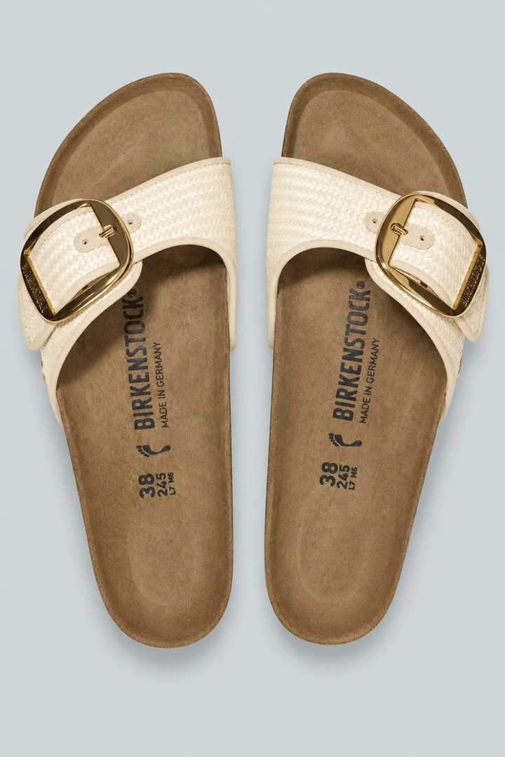 Women’s Madrid Big Buckle Raffia Sandals - Beige - Sandal