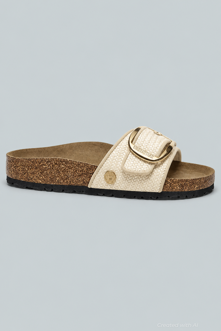 Women’s Madrid Big Buckle Raffia Sandals - Beige - Sandal