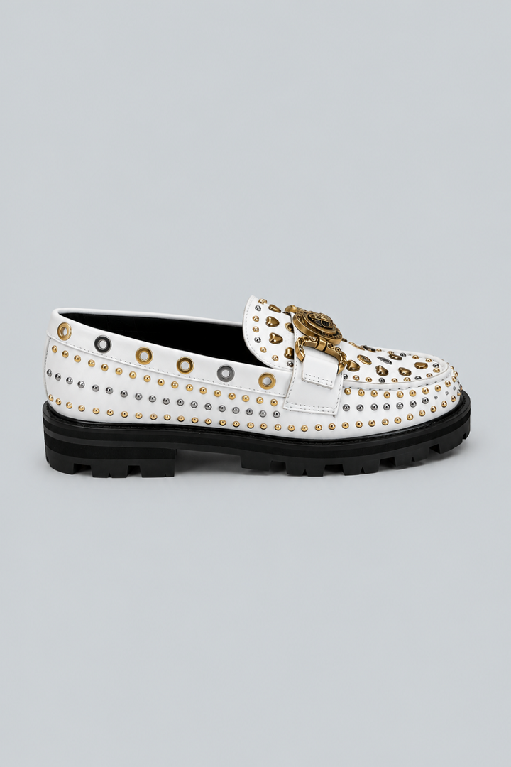 Women’s Mansion Studded Loafer Flats - Open White - 7 - Loafers