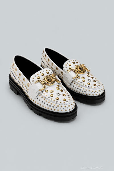 Women’s Mansion Studded Loafer Flats - Open White - 7 - Loafers