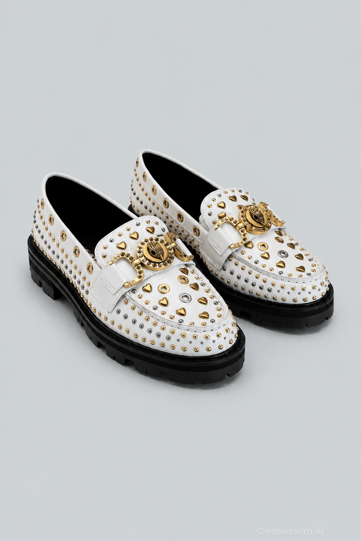 Women’s Mansion Studded Loafer Flats - Open White - 7 - Loafers