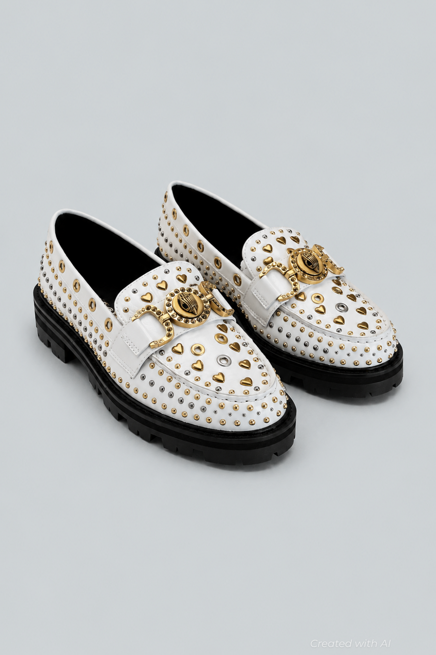 Women’s Mansion Studded Loafer Flats - Open White - 7 - Loafers