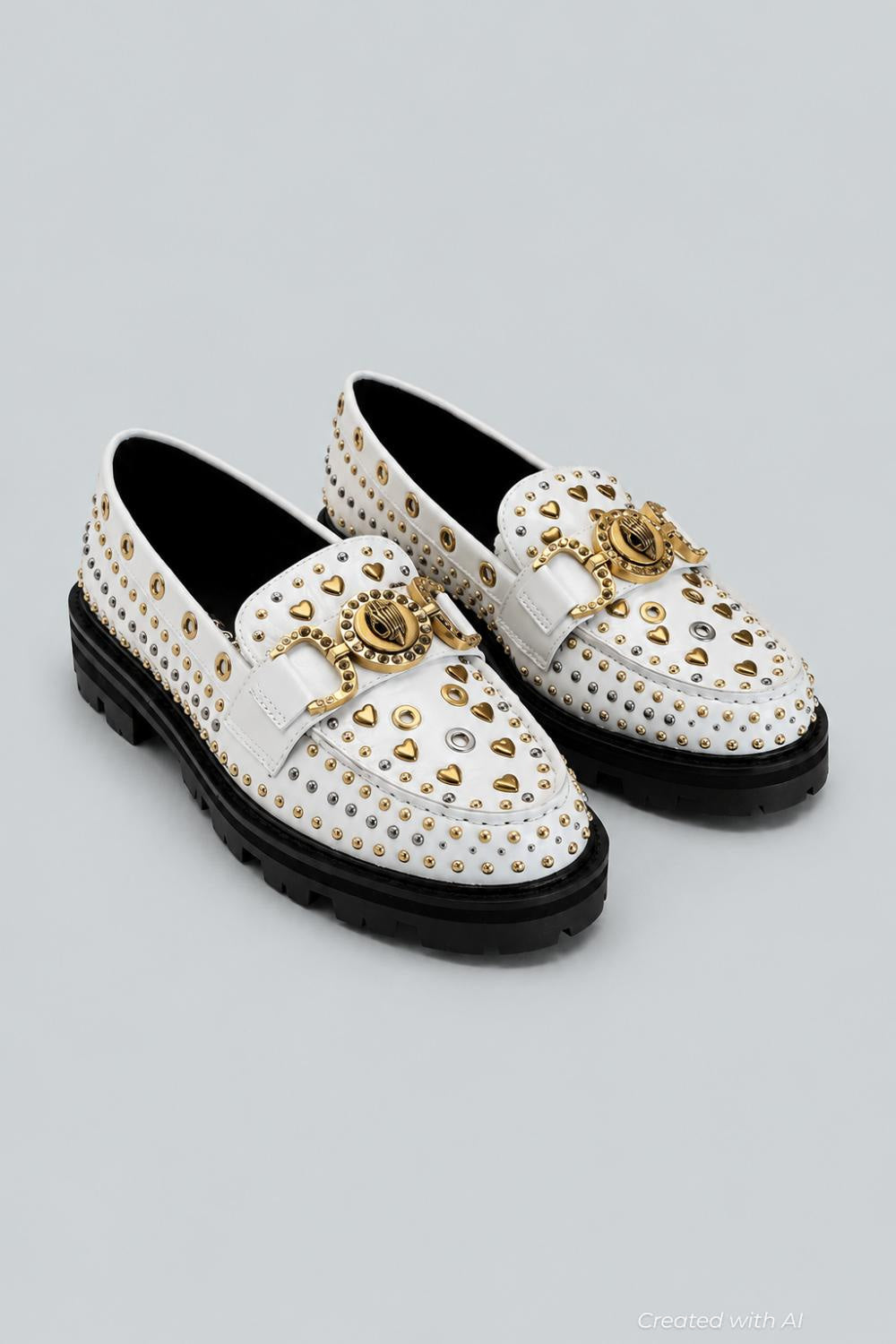 Women’s Mansion Studded Loafer Flats - Open White - 7 - Loafers
