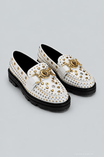 Women’s Mansion Studded Loafer Flats - Open White - 7 - Loafers