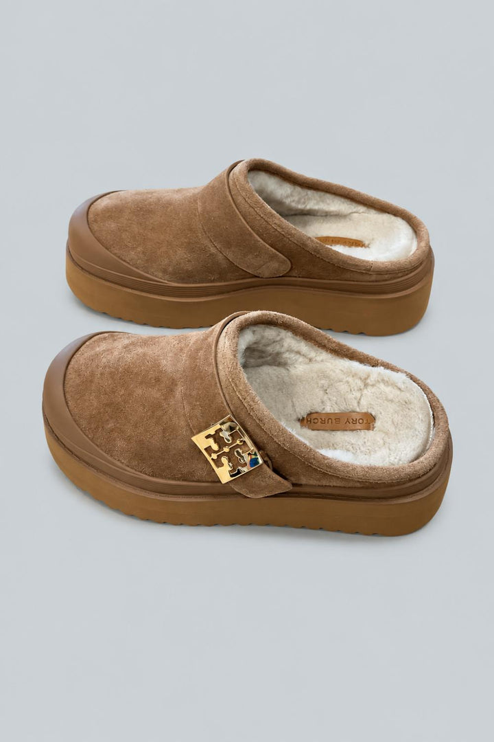 Women’s Mellow Shearling Lined Platform Clogs - Chestnut - 7 - Clog