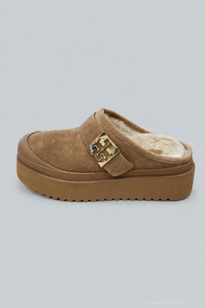 Women’s Mellow Shearling Lined Platform Clogs - Chestnut - 7 - Clog