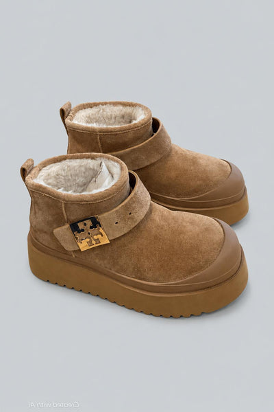 Women’s Mellow Shearling Platform Boot - Chestnut/Gold - 5 US - Boots