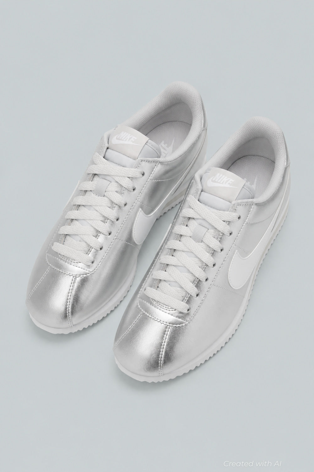 Women’s Nike Cortez Running Sneakers - Metallic Silver/White Grey Fog - 9 - Sneaker