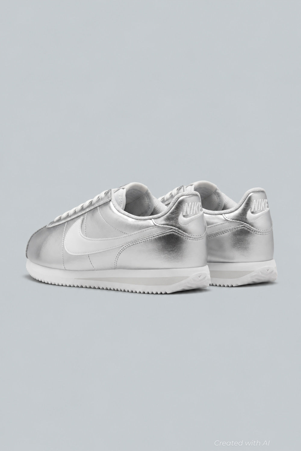 Women’s Nike Cortez Running Sneakers - Metallic Silver/White Grey Fog - 9 - Sneaker