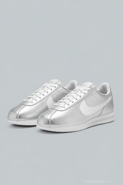 Women’s Nike Cortez Running Sneakers - Metallic Silver/White Grey Fog - 9 - Sneaker