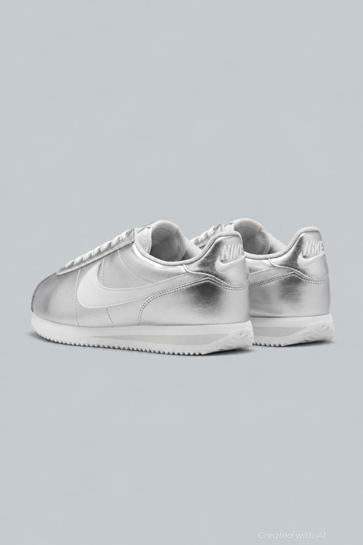 Women’s Nike Cortez Running Sneakers - Metallic Silver/White Grey Fog - 9 - Sneaker