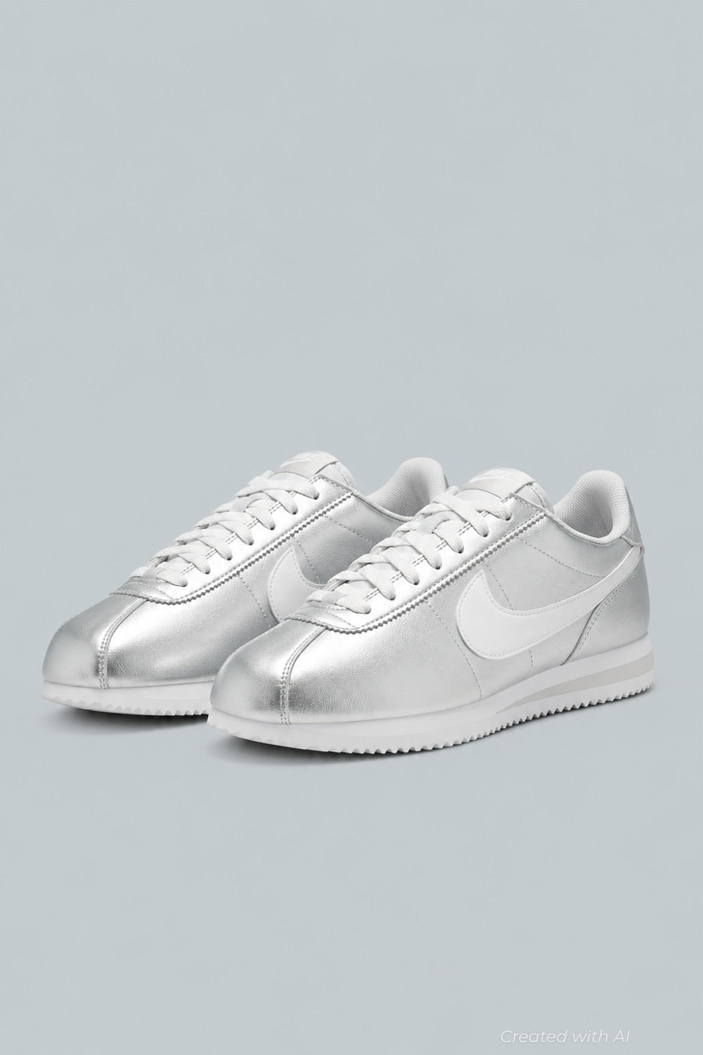 Women’s Nike Cortez Running Sneakers - Metallic Silver/White Grey Fog - 9 - Sneaker