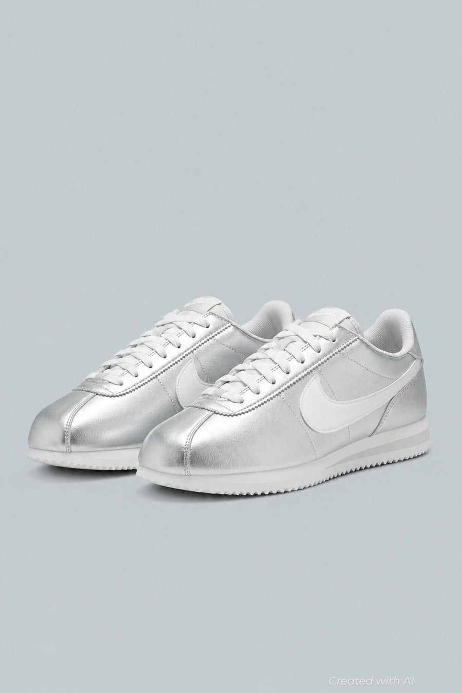 Women’s Nike Cortez Running Sneakers - Metallic Silver/White Grey Fog - 9 - Sneaker