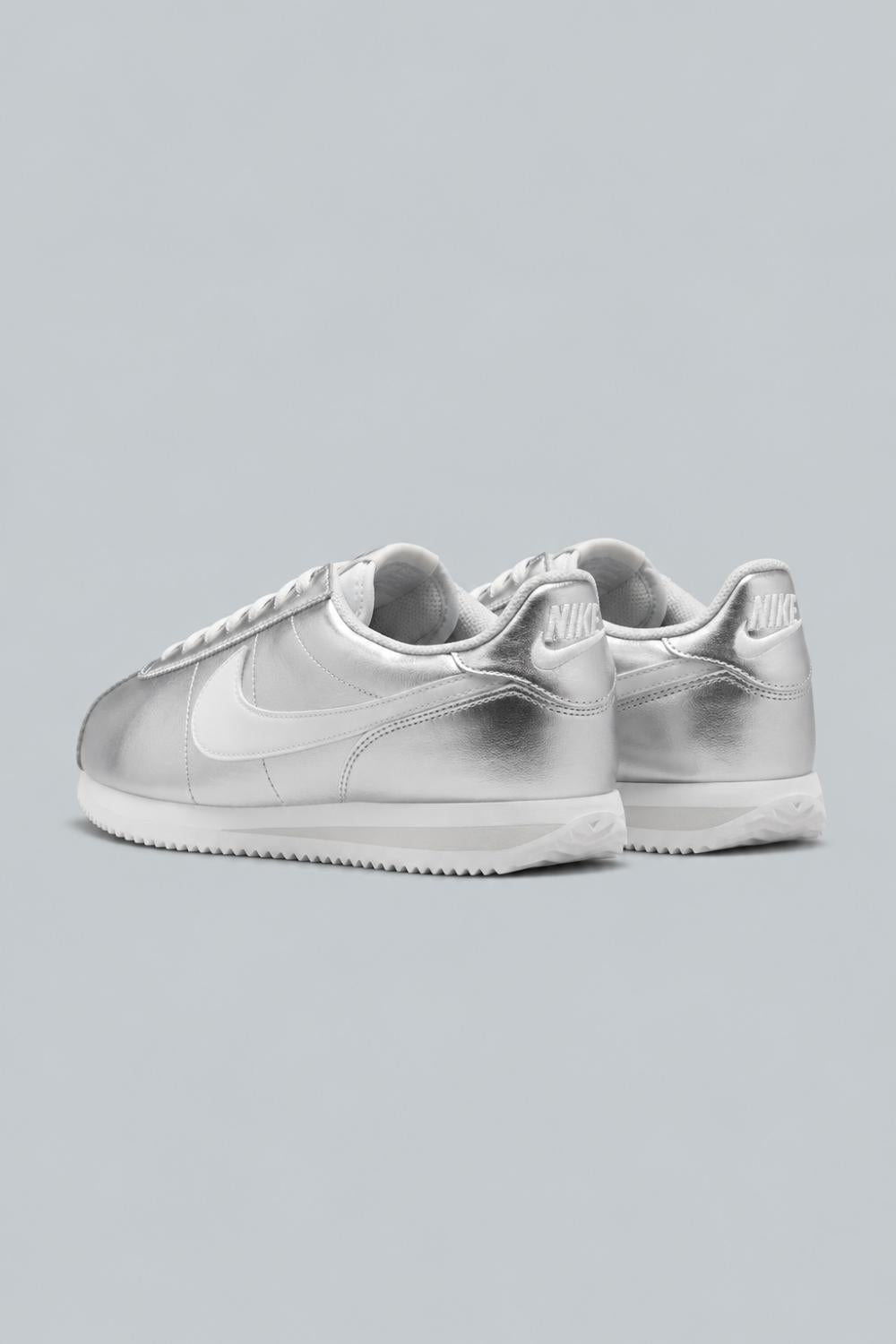 Women’s Nike Cortez Running Sneakers - Metallic Silver/White Grey Fog - 9 - Sneaker