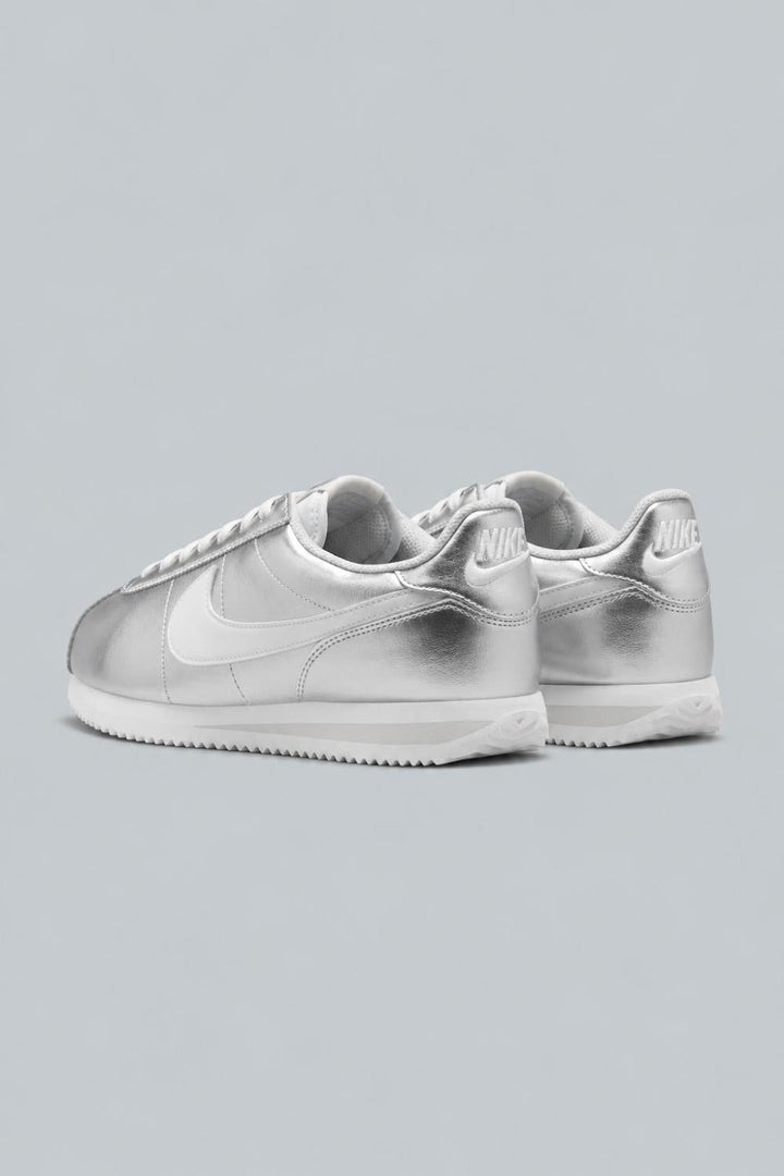 Women’s Nike Cortez Running Sneakers - Metallic Silver/White Grey Fog - 9 - Sneaker