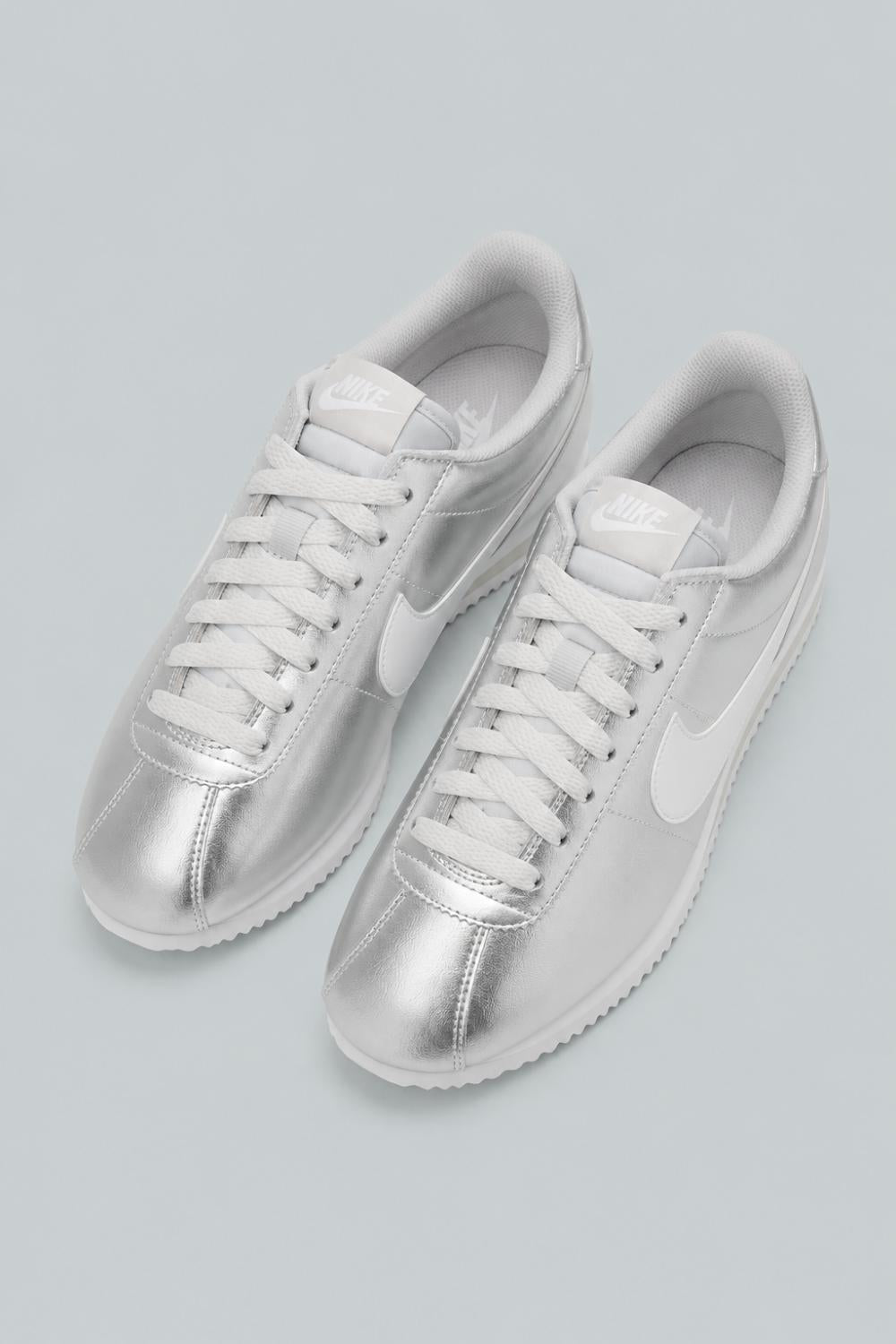 Women’s Nike Cortez Running Sneakers - Metallic Silver/White Grey Fog - 9 - Sneaker