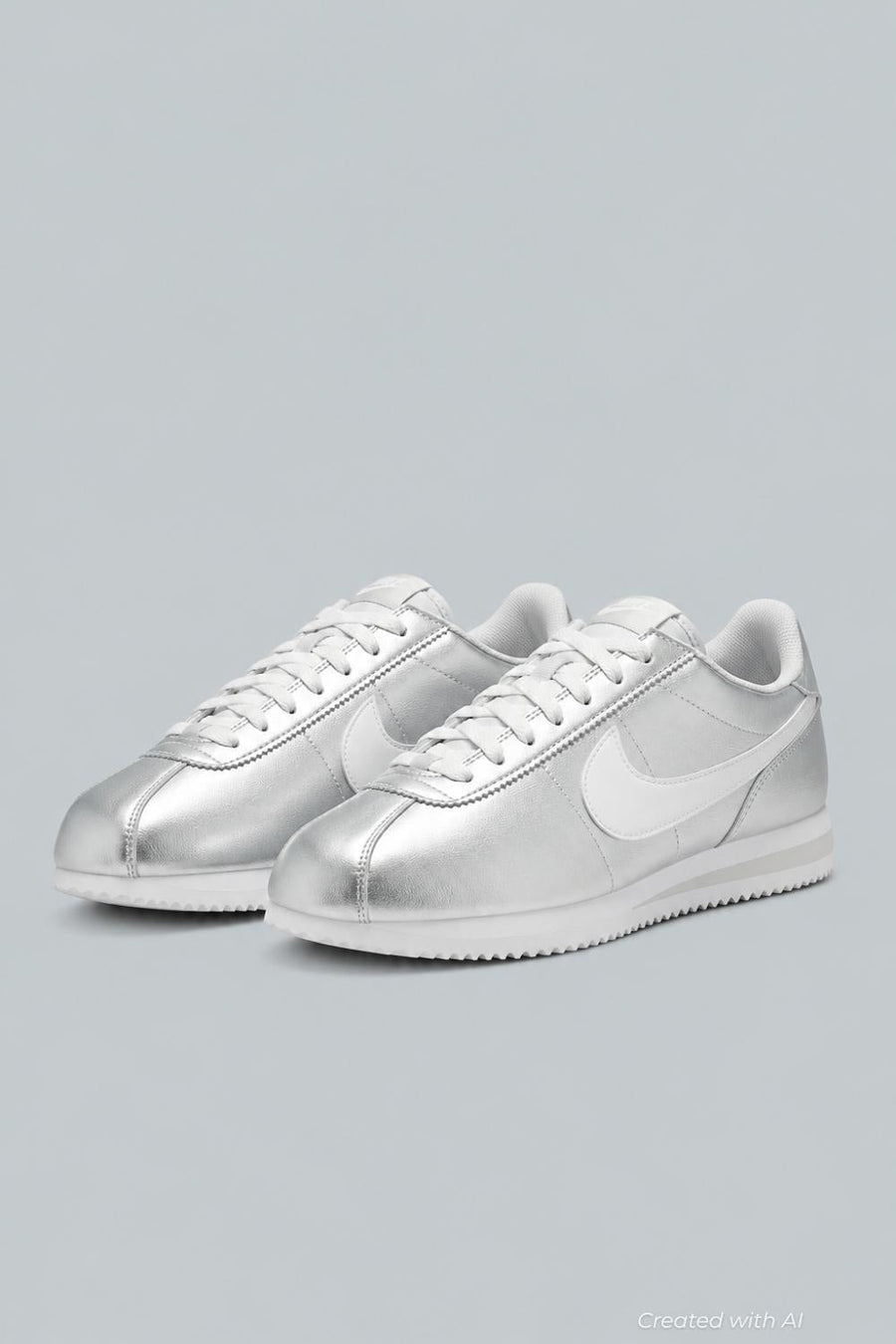 Women’s Nike Cortez Running Sneakers - Metallic Silver/White Grey Fog - 9 - Sneaker
