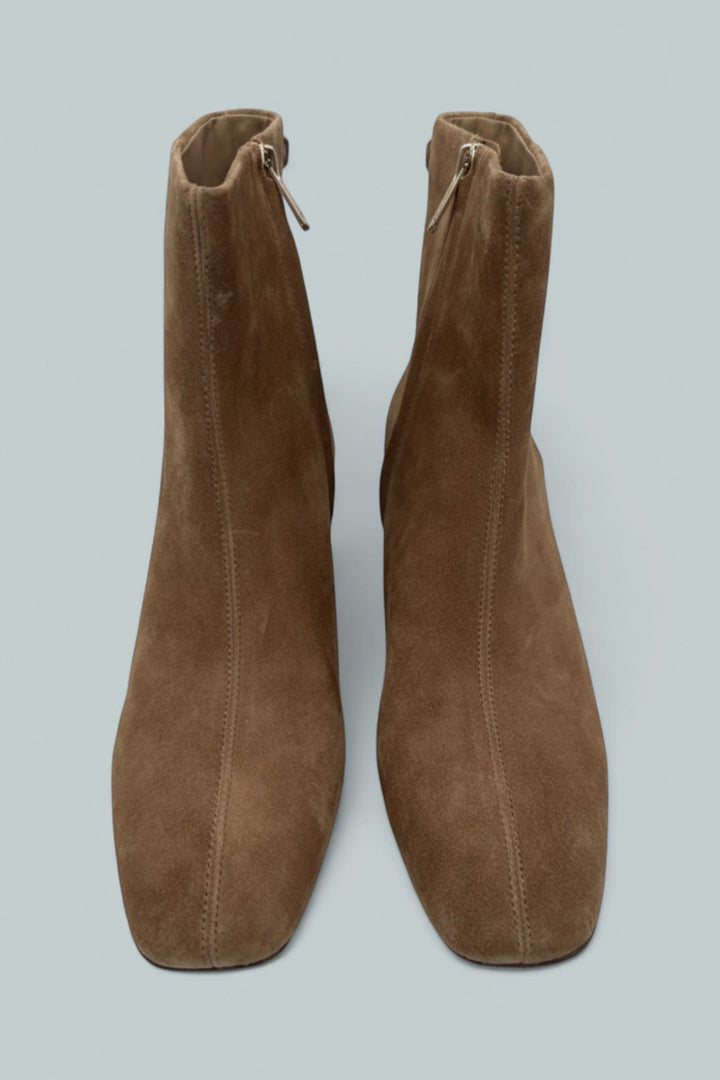Women’s Paige Square Toe Block Heel Ankle Booties - Almond Taupe Suede - 9.5 - Bootie