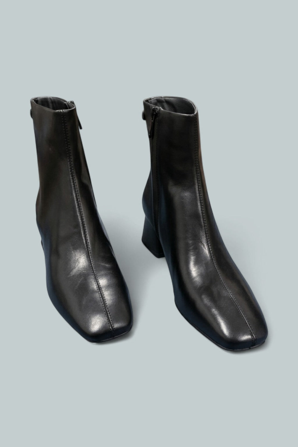 Women’s Paige Square Toe Block Heel Ankle Booties - Black Leather - Bootie