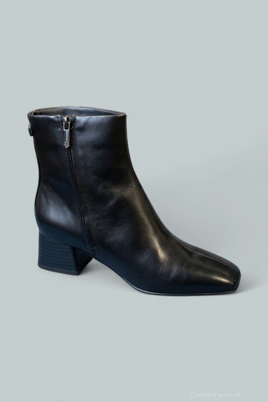 Women’s Paige Square Toe Block Heel Ankle Booties - Black Leather - Bootie