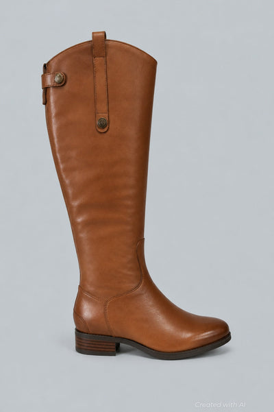 Women’s Penny Leather Low-Heel Riding Boots - Whiskey - 7.5 - Boots