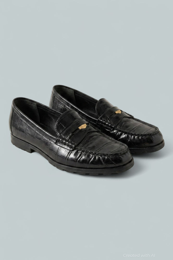 Women’s Penny Lug Loafer Flats - Black - Loafers
