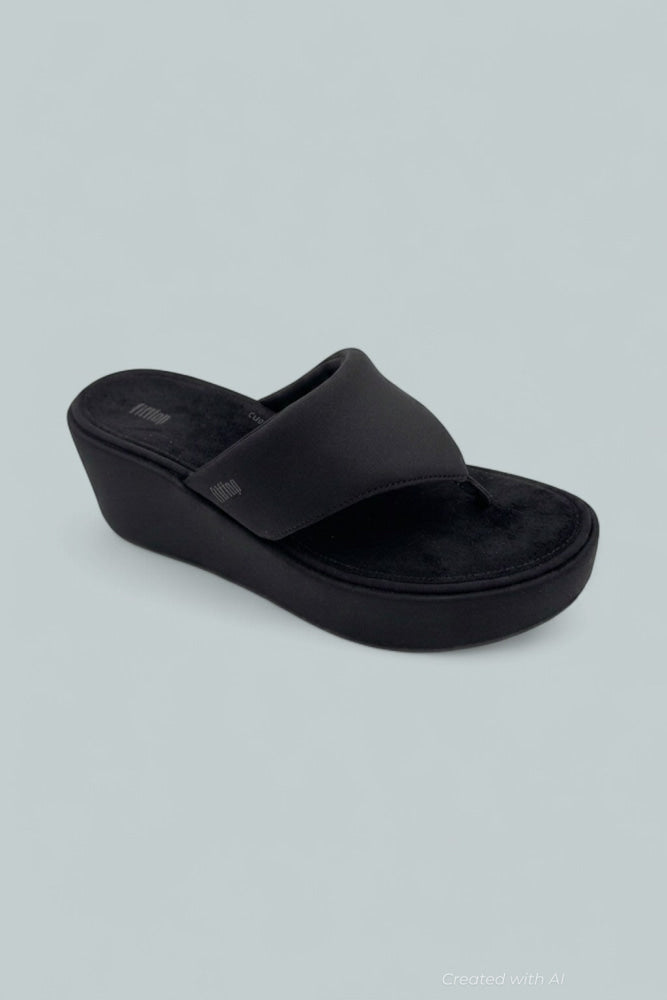 Women’s Platform Wedge Thong Sandals - All Black - 9 - Flip Flop