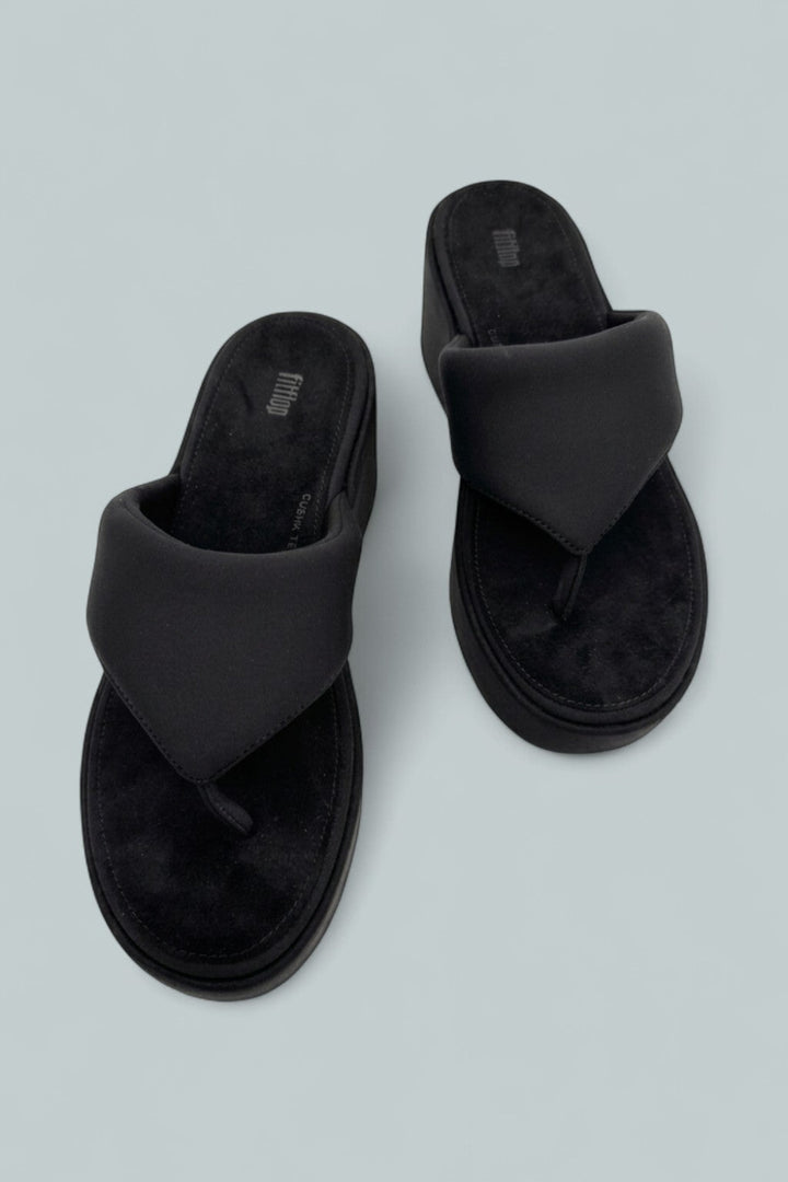 Women’s Platform Wedge Thong Sandals - All Black - 9 - Flip Flop