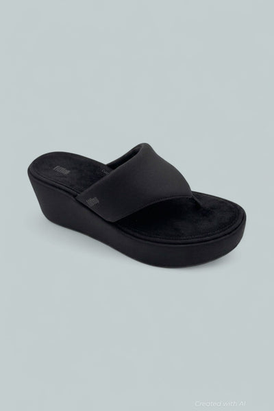 Women’s Platform Wedge Thong Sandals - All Black - 9 - Flip Flop