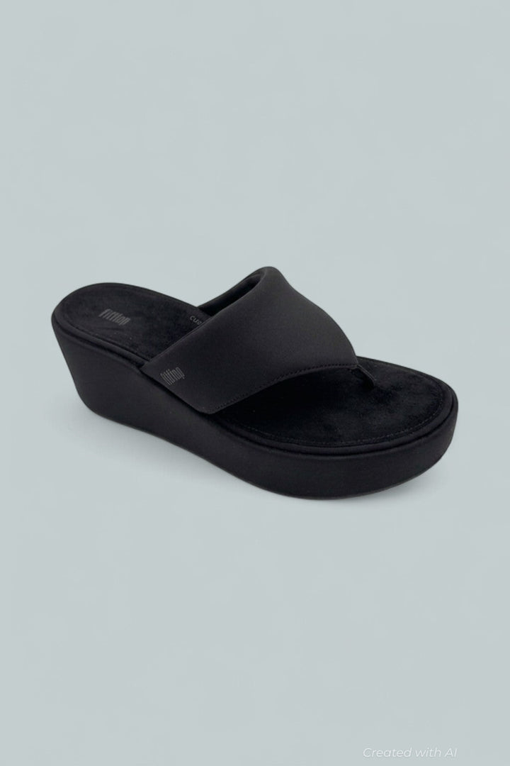 Women’s Platform Wedge Thong Sandals - All Black - 9 - Flip Flop