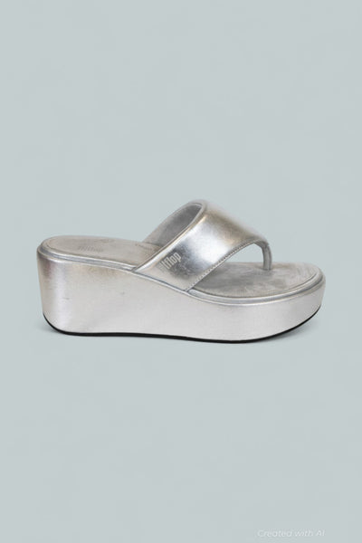 Women’s Platform Wedge Thong Sandals - Silver - 7 - Sandals