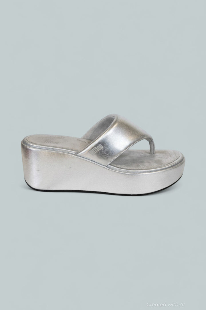 Women’s Platform Wedge Thong Sandals - Silver - 7 - Sandals
