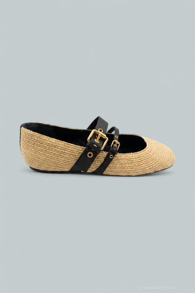 Women’s Raffia Flat Ballet Flats - Black/Natural - 6.5 - Flats