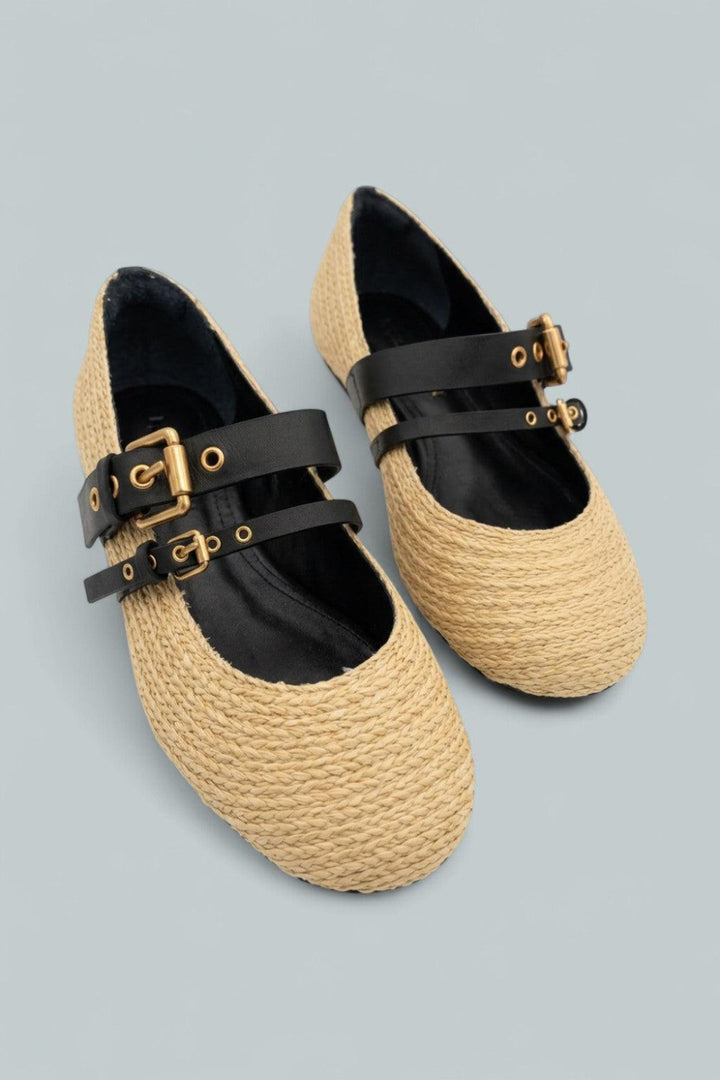 Women’s Raffia Flat Ballet Flats - Black/Natural - 6.5 - Flats