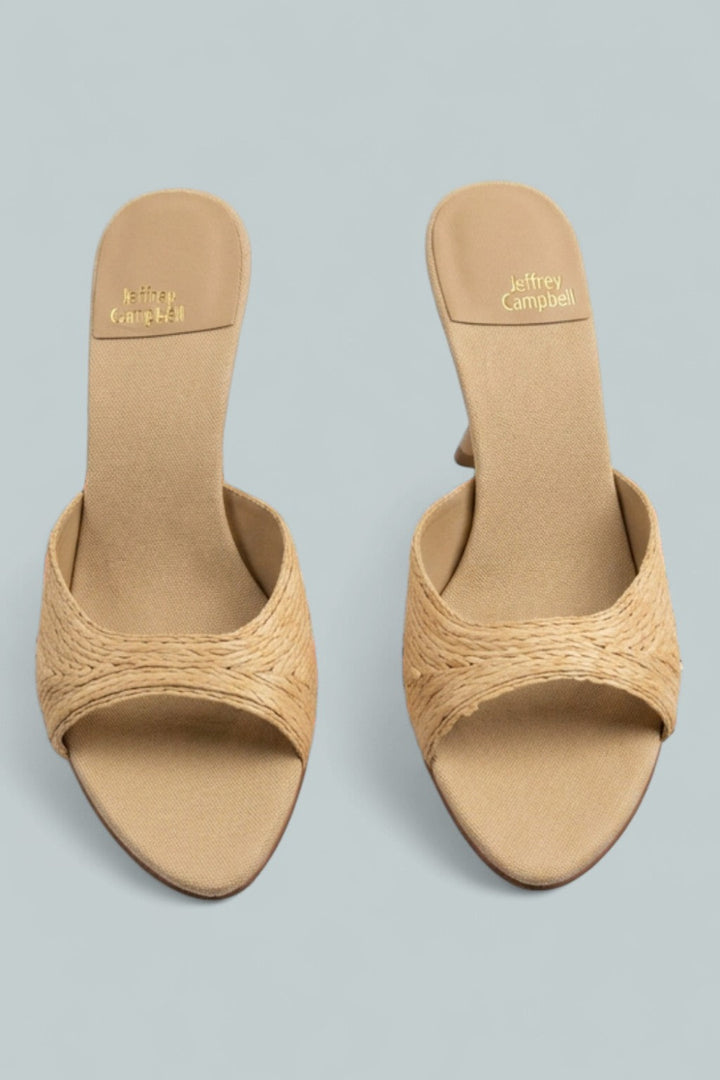 Women’s Raffia Mid Heel Mules - Natural Raffia - Mules