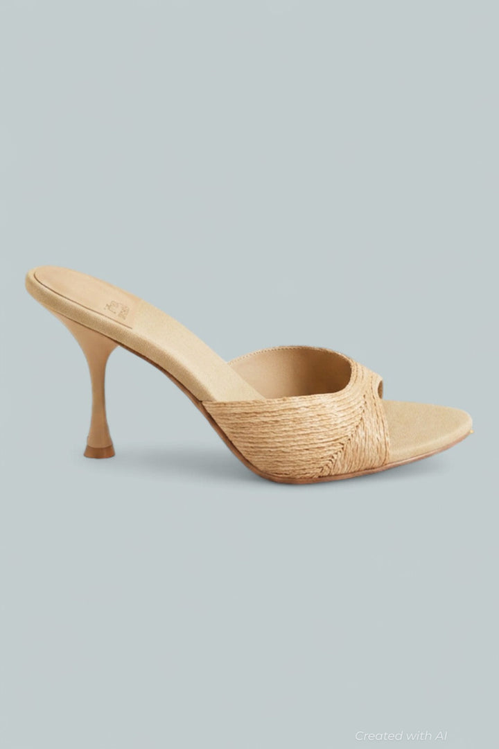Women’s Raffia Mid Heel Mules - Natural Raffia - Mules