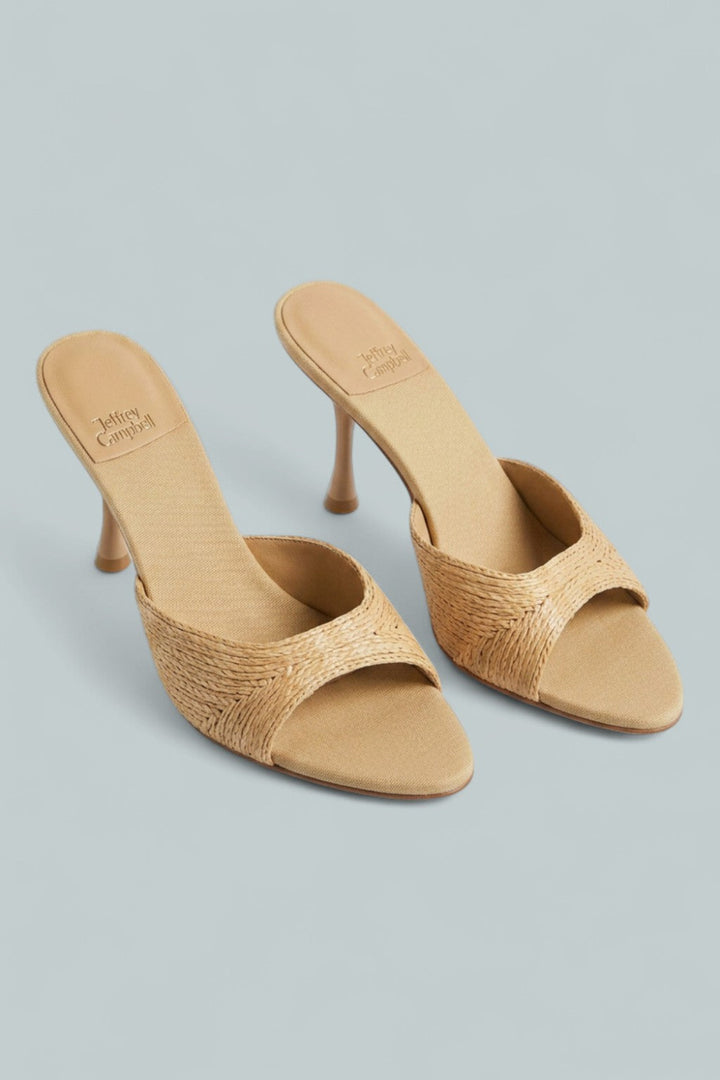 Women’s Raffia Mid Heel Mules - Natural Raffia - Mules