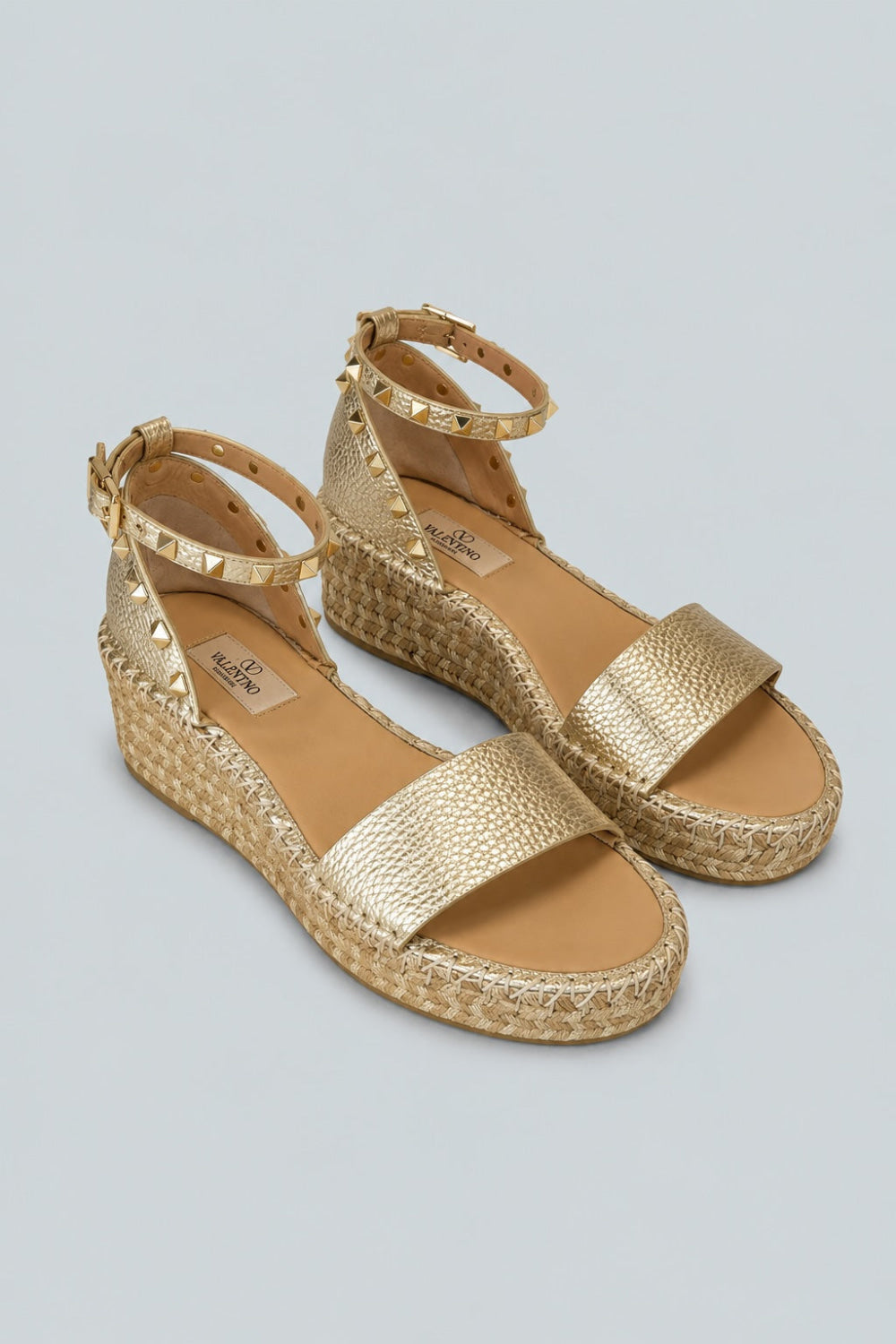 Women’s Rockstud Flatform Ankle-Strap Espadrille Sandals - Platinum - 9 US / 39 EU - Sandals
