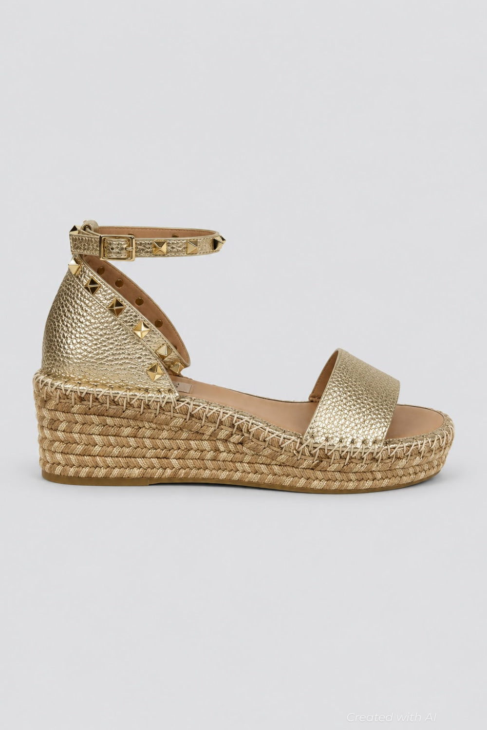 Women’s Rockstud Flatform Ankle-Strap Espadrille Sandals - Platinum - 9 US / 39 EU - Sandals