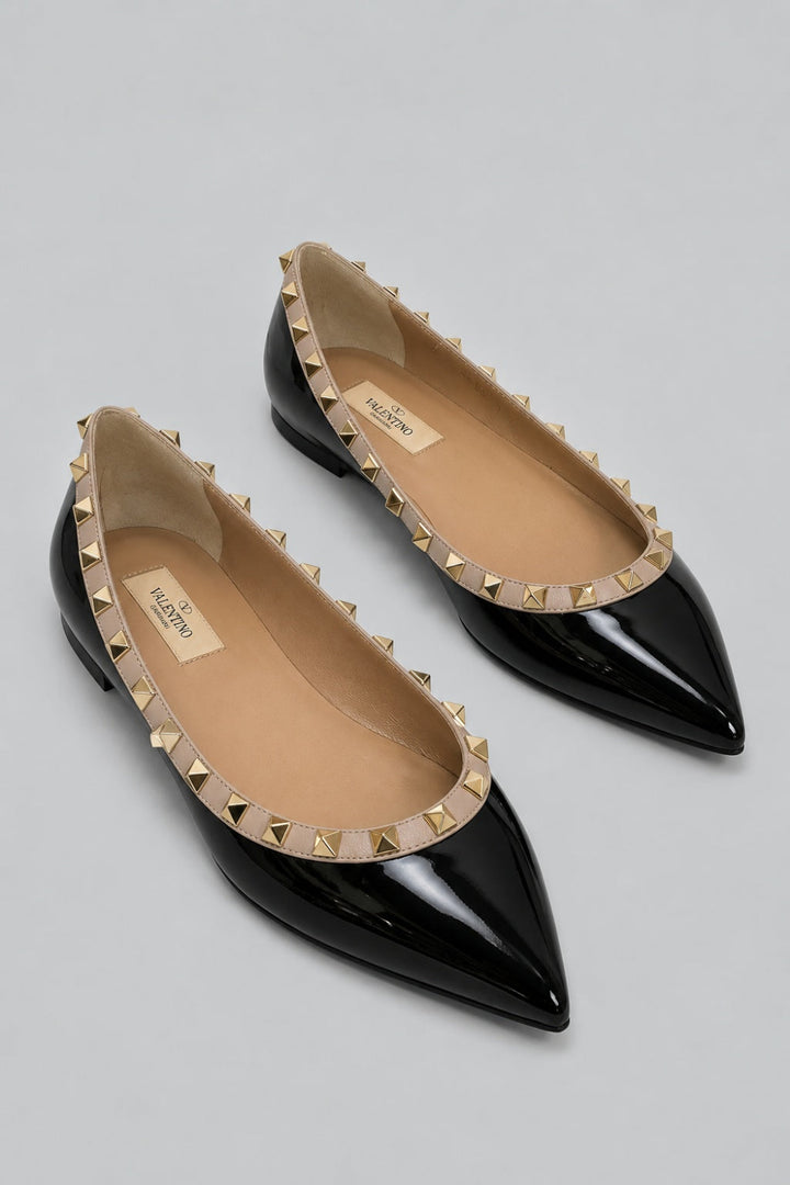Women’s Rockstud Pointed Toe Ballet Flats - Black/Poud - Flats