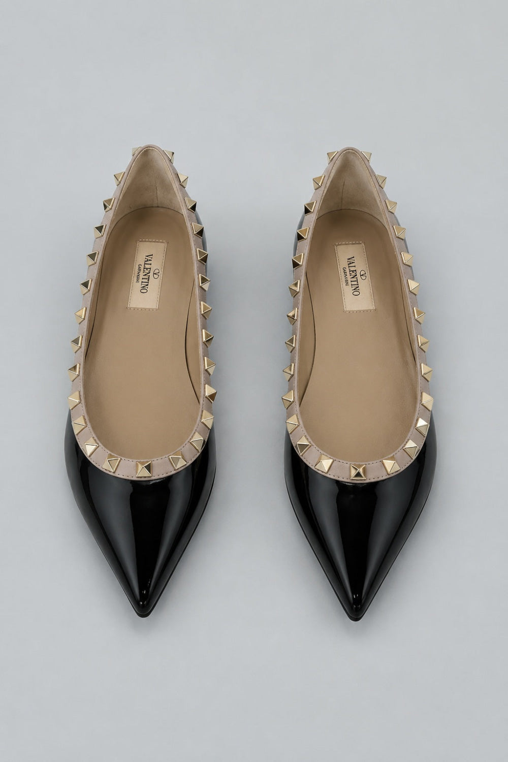Women’s Rockstud Pointed Toe Ballet Flats - Black/Poud - Flats